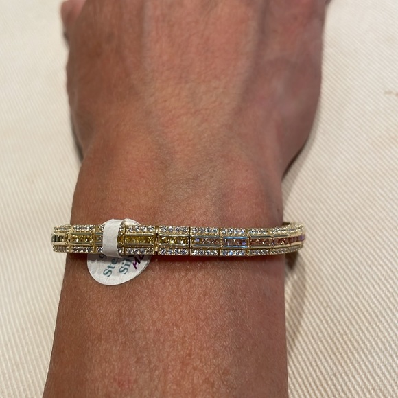 Multi color gems stones Sterling silver bracelet with yellow gold finish unisex - Picture 6 of 11